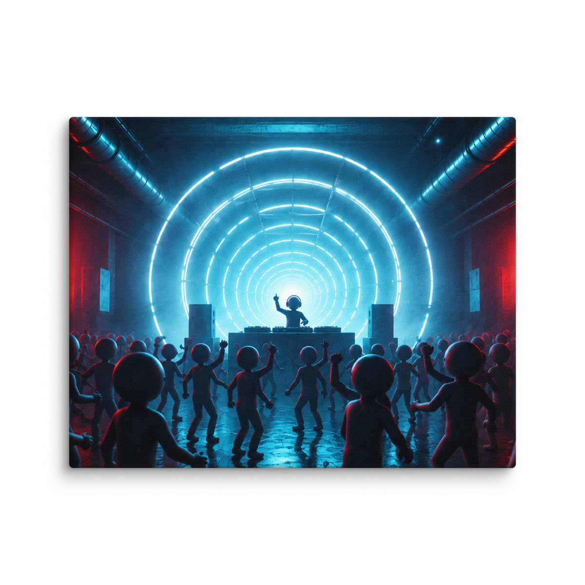 BLUE FREQUENCY — 14 × 11 in canvas. Wall mockup.