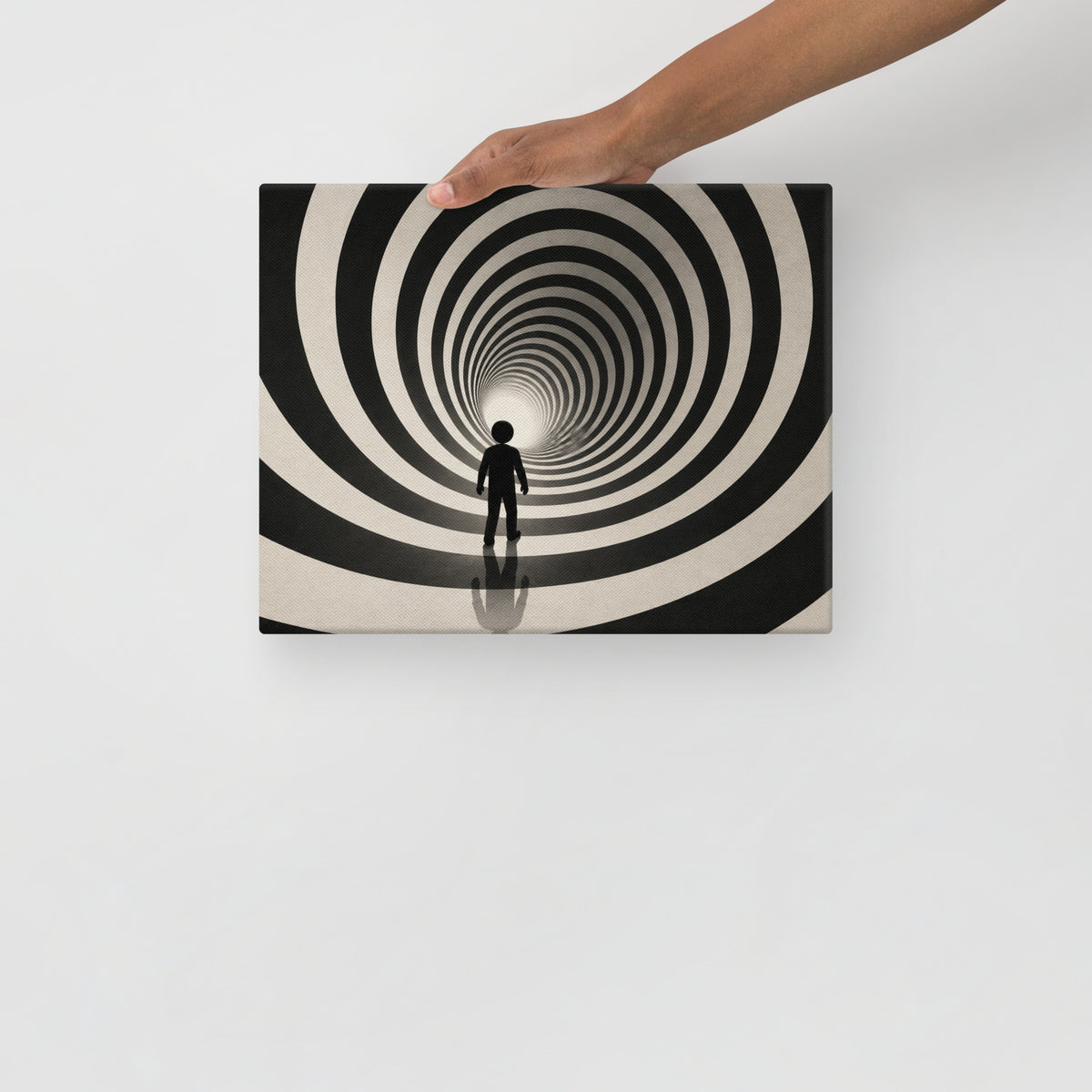 CENTERLINE — 14 × 11 in canvas. Held by a person to show the small size.