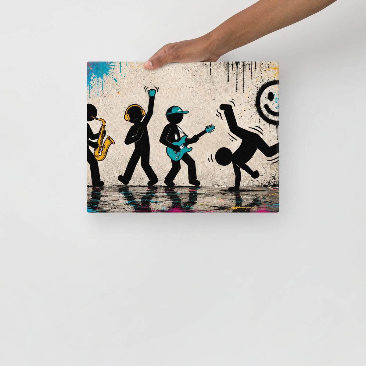 CONCRETE RHYTHM — 14 × 11 in canvas held by a person to show its small size.