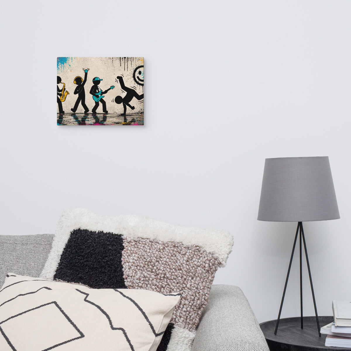 CONCRETE RHYTHM — 14 × 11 in canvas displayed in a room. Small size.