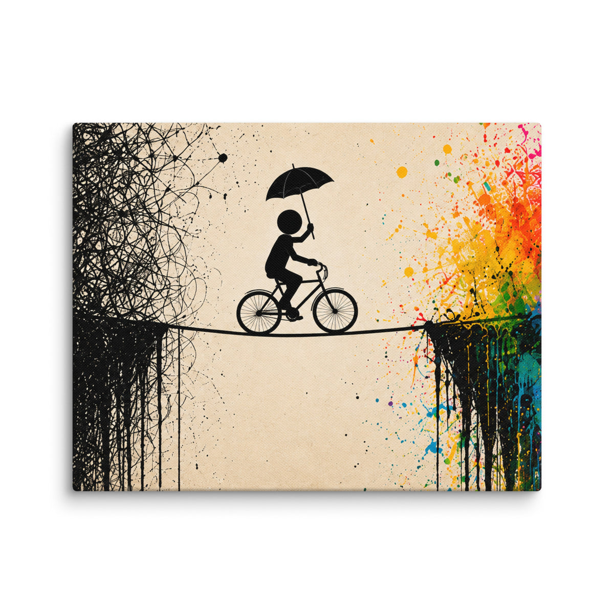 CROSSING THE NOISE — 14 × 11 in canvas. Wall mockup.