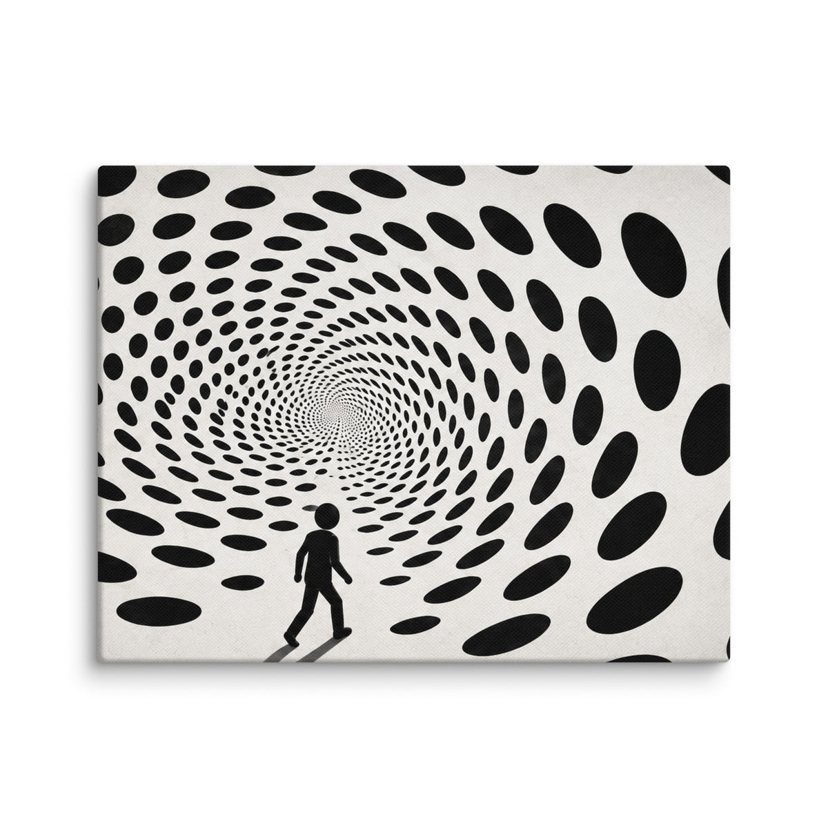 DOTS TO NOWHERE — 14 × 11 in canvas. Wall mockup.