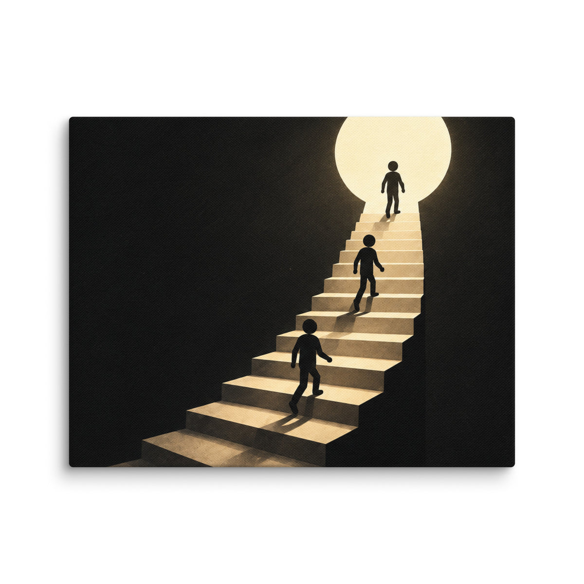 EXIT ABOVE — 14 × 11 in canvas. Wall mockup.