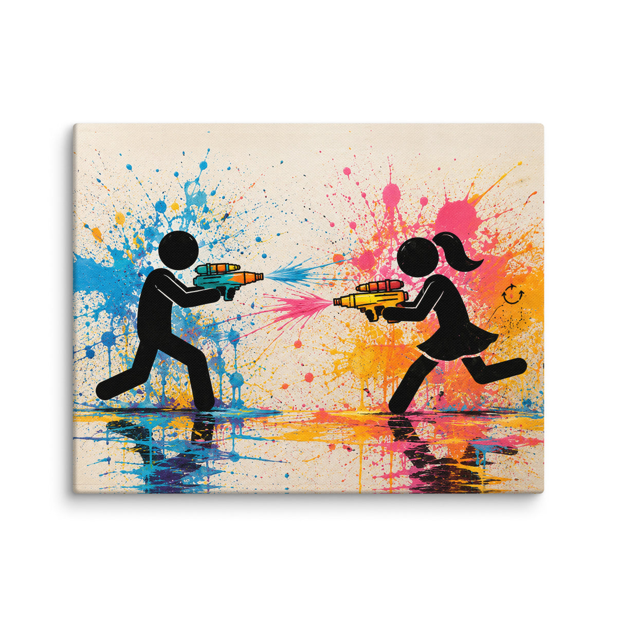 FRIENDLY FIRE — 14 × 11 in canvas. Wall mockup.