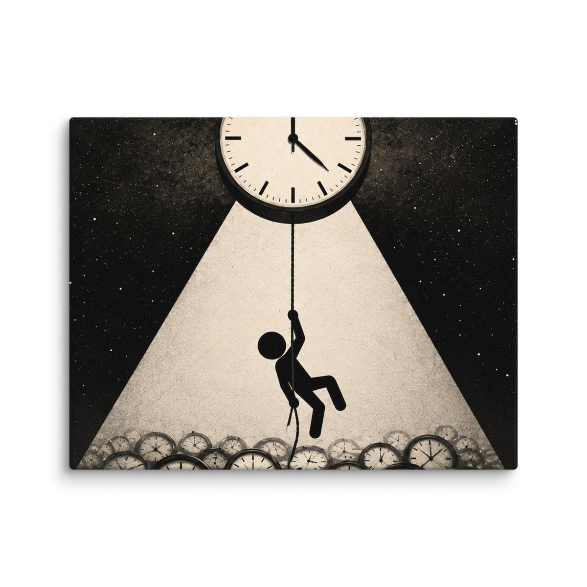 HANGING ON TIME — 14 × 11 in canvas. Wall mockup.