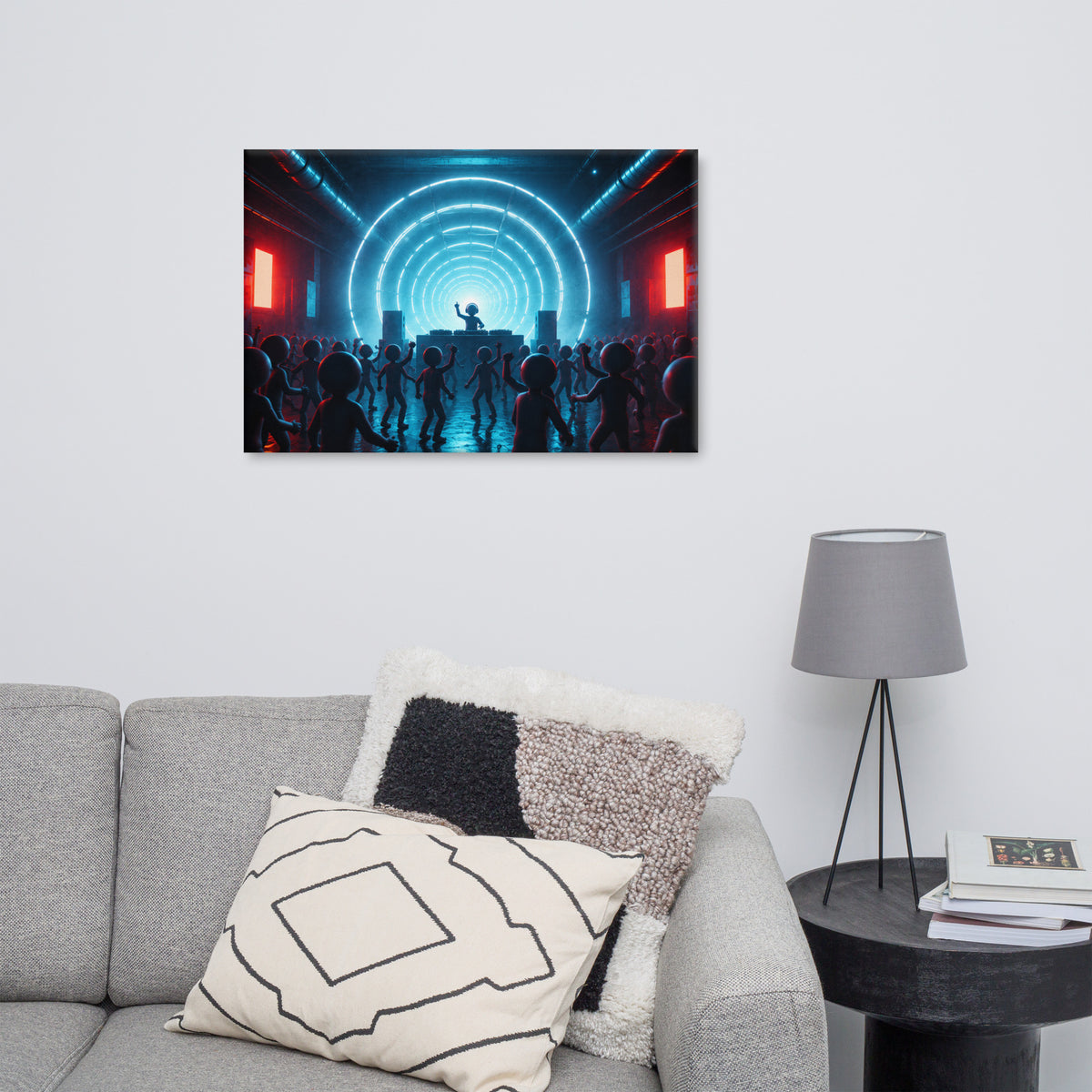 BLUE FREQUENCY canvas displayed in a room.