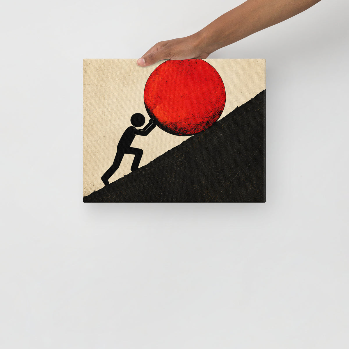 UPHILL — 14 × 11 in canvas. Held by a person to show the small size.